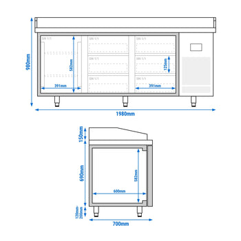 Stół chłodniczy do pizzy PREMIUM PLUS - 1980x700 mm - z 1 drzwiami & 6 szufladami - Prime Gastro