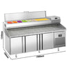 Commercial Pizza Prep Counter - Granite Top PREMIUM PLUS - 1980x700mm - with 3 doors - incl. refrigerated topping unit - 9x GN 1/4