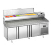 Commercial Pizza Prep Counter - Granite Top PREMIUM PLUS - 1980x700mm - with 3 doors - incl. refrigerated topping unit - 9x GN 1/4
