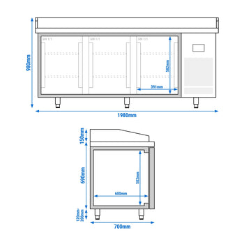 Stół chłodniczy do pizzy PREMIUM PLUS - 1980x700mm - z 3 drzwiami - Prime Gastro