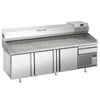 Stół chłodniczy do pizzy Premium PLUS – 2305 x 800 mm – z 3 drzwiami i 1 szufladą – wraz z witryną chłodniczą – 10 pojemników GN 1/3