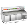 Stół chłodniczy do pizzy Premium PLUS – 2305 x 800 mm – z 3 drzwiami i 1 szufladą – wraz z witryną chłodniczą – 11 pojemników GN 1/4