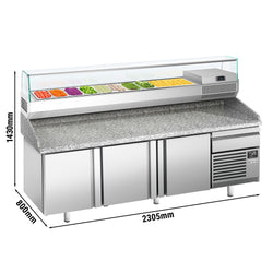 Stół chłodniczy do pizzy PREMIUM PLUS - 2305x800mm - z 3 drzwiami - włącznie z witryną chłodniczą nadstawną - 10x GN 1/3