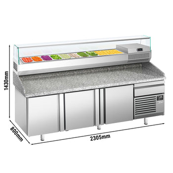 Stół chłodniczy do pizzy PREMIUM PLUS - 2305x800mm - z 3 drzwiami - włącznie z witryną chłodniczą nadstawną - 10x GN 1/3 - Prime Gastro