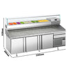 Stół chłodniczy do pizzy Premium PLUS – 2305 x 800 mm – z 3 drzwiami i 1 szufladą – wraz z witryną chłodniczą – 10 pojemników GN 1/3