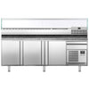 Stół chłodniczy do pizzy Premium PLUS – 2305 x 800 mm – z 3 drzwiami i 1 szufladą – wraz z witryną chłodniczą – 10 pojemników GN 1/3