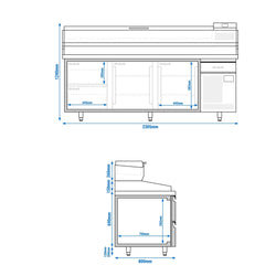 Stół chłodniczy do pizzy PREMIUM PLUS - 2305x800mm - z 2 drzwiami & 2 szufladami - włącznie z witryną chłodniczą nadstawną - 11x GN 1/4