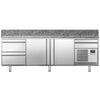 Stół chłodniczy do pizzy Premium PLUS – 2305 x 800 mm – z 2 drzwiami i 3 szufladami