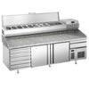 Stół chłodniczy do pizzy Premium PLUS – 2305 x 800 mm – z 2 drzwiami i 7 szufladami – z witryną nadstawną chłodniczą na 10x GN 1/3 z pokrywą ze stali nierdzewnej