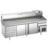 Stół chłodniczy do pizzy Premium PLUS – 2305 x 800 mm – z 2 drzwiami i 7 szufladami – z witryną nadstawną chłodniczą na 10x GN 1/3 z pokrywą ze stali nierdzewnej