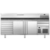 Stół chłodniczy do pizzy Premium PLUS – 2305 x 800 mm – z 2 drzwiami i 7 szufladami – z witryną nadstawną chłodniczą na 10x GN 1/3 z pokrywą ze stali nierdzewnej