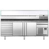 Stół chłodniczy do pizzy Premium PLUS – 2305 x 800 mm – z 2 drzwiami i 7 szufladami – z witryną nadstawną chłodniczą na 10x GN 1/3 z nadstawką szklaną