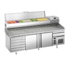 Stół chłodniczy do pizzy Premium PLUS – 2305 x 800 mm – z 2 drzwiami i 7 szufladami – z witryną nadstawną chłodniczą na 10x GN 1/3 z pokrywą ze stali nierdzewnej