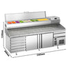 Stół chłodniczy do pizzy Premium PLUS – 2305 x 800 mm – z 2 drzwiami i 7 szufladami – z witryną nadstawną chłodniczą na 10x GN 1/3 z pokrywą ze stali nierdzewnej