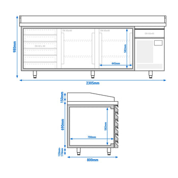 Stół chłodniczy do pizzy PREMIUM PLUS - 2305x800 mm - z 2 drzwiami & 6 szufladami - Prime Gastro