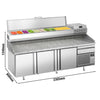 Stół chłodniczy do pizzy Premium PLUS – 2305 x 800 mm – z 3 drzwiami i 1 szufladą – wraz z witryną chłodniczą – 10 pojemników GN 1/3