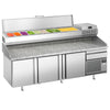 Stół chłodniczy do pizzy Premium PLUS – 2305 x 800 mm – z 3 drzwiami i 1 szufladą – wraz z witryną chłodniczą – 10 pojemników GN 1/3