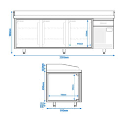 Stół chłodniczy do pizzy PREMIUM PLUS - 2305x800mm - z 3 drzwiami