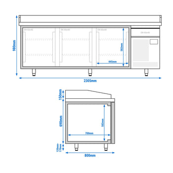 Stół chłodniczy do pizzy PREMIUM PLUS - 2305x800mm - z 3 drzwiami - Prime Gastro