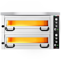 Elektryczny piec do pizzy Power – 4+4 x 34 cm – manualna obsługa – w zestawie z pokrywą i podstawą
