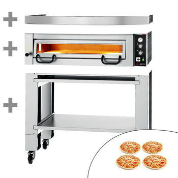 Elektryczny piec do pizzy Power – 4 x 34 cm – manualna obsługa – w zestawie z pokrywą i podstawą