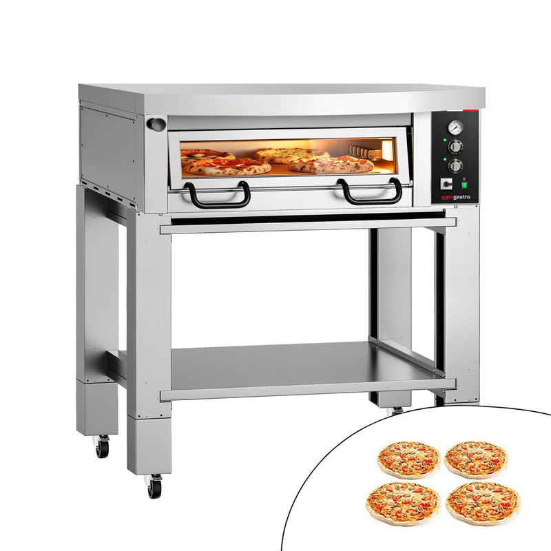 Elektryczny piec do pizzy Power – 4 x 34 cm – manualna obsługa – w zestawie z pokrywą i podstawą