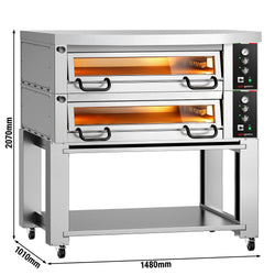 Elektryczny piec do pizzy Power – 6+6 x 34 cm – manualna obsługa – w zestawie z pokrywą i podstawą