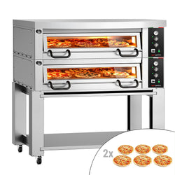 Elektryczny piec do pizzy Power – 6+6 x 34 cm – manualna obsługa – w zestawie z pokrywą i podstawą