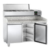 Stół chłodniczy do pizzy PREMIUM – 1500 x 800 mm – z 2 drzwiami – z witryną nadstawną chłodniczą na 6x GN 1/3
