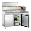 Stół chłodniczy do pizzy PREMIUM – 1500 x 800 mm – z 2 drzwiami – z witryną nadstawną chłodniczą na 6x GN 1/3