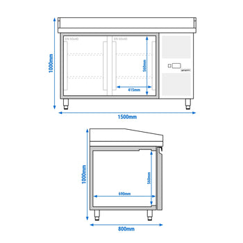 Stół chłodniczy do pizzy ECO - 1500x800 mm - z 2 drzwiami - Prime Gastro