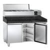 Stół chłodniczy do pizzy PREMIUM – 1500 x 800 mm – z 2 drzwiami – z witryną nadstawną chłodniczą na 7x GN 1/4