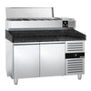 Stół chłodniczy do pizzy PREMIUM – 1500 x 800 mm – z 2 drzwiami – z witryną nadstawną chłodniczą na 7x GN 1/4