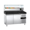 Commercial Pizza Prep Counter - Granite Top PREMIUM - 1500x800mm - with 2 doors - incl. refrigerated topping unit with glass sneeze guard - 7x GN 1/4