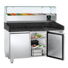 Commercial Pizza Prep Counter - Granite Top PREMIUM - 1500x800mm - with 2 doors - incl. refrigerated topping unit with glass sneeze guard - 7x GN 1/4