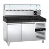 Commercial Pizza Prep Counter - Granite Top PREMIUM - 1500x800mm - with 2 doors - incl. refrigerated topping unit with glass sneeze guard - 7x GN 1/4