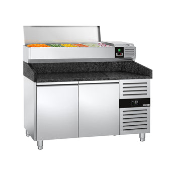 Stół chłodniczy do pizzy PREMIUM - 1500x800mm - z 2 drzwiami - włącznie z witryną chłodniczą nadstawną - 6x GN 1/3 - Prime Gastro