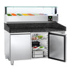 Commercial Pizza Prep Counter - Granite Top PREMIUM - 1500x800mm - with 2 doors - incl. refrigerated topping unit with glass sneeze guard LED - 7x GN 1/4