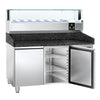 Commercial Pizza Prep Counter - Granite Top PREMIUM - 1500x800mm - with 2 doors - incl. refrigerated topping unit with glass sneeze guard LED - 7x GN 1/4