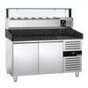 Commercial Pizza Prep Counter - Granite Top PREMIUM - 1500x800mm - with 2 doors - incl. refrigerated topping unit with glass sneeze guard LED - 7x GN 1/4