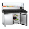 Commercial Pizza Prep Counter - Granite Top PREMIUM - 1500x800mm - with 2 doors - incl. refrigerated topping unit with glass sneeze guard LED - 6x GN 1/3