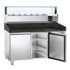 Commercial Pizza Prep Counter - Granite Top PREMIUM - 1500x800mm - with 2 doors - incl. refrigerated topping unit with glass sneeze guard LED - 6x GN 1/3