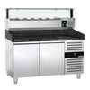 Commercial Pizza Prep Counter - Granite Top PREMIUM - 1500x800mm - with 2 doors - incl. refrigerated topping unit with glass sneeze guard LED - 6x GN 1/3