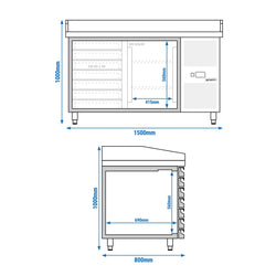 Stół chłodniczy do pizzy ECO - 1500x800 mm - z 1 drzwiami i 7 szufladami