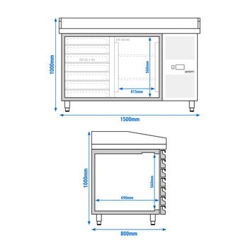 Stół chłodniczy do pizzy ECO - 1500x800 mm - z 1 drzwiami i 7 szufladami - Prime Gastro