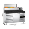 Commercial Pizza Prep Counter - Granite Top PREMIUM - 1500x800mm - with 1 doors & 7 drawers - incl. refrigerated topping unit - 6x GN 1/3