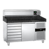 Commercial Pizza Prep Counter - Granite Top PREMIUM - 1500x800mm - with 1 doors & 7 drawers - incl. refrigerated topping unit - 6x GN 1/3