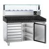 Commercial Pizza Prep Counter - Granite Top PREMIUM - 1500x800mm - with 1 doors & 7 drawers - incl. refrigerated topping unit with glass sneeze guard LED - 6x GN 1/3