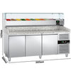 Stół chłodniczy do pizzy ECO – 2000 x 800 mm – z 3 drzwiami – z witryną nadstawną chłodniczą na 10x GN 1/4