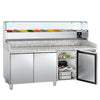 Stół chłodniczy do pizzy ECO – 2000 x 800 mm – z 3 drzwiami – z witryną nadstawną chłodniczą na 10x GN 1/4